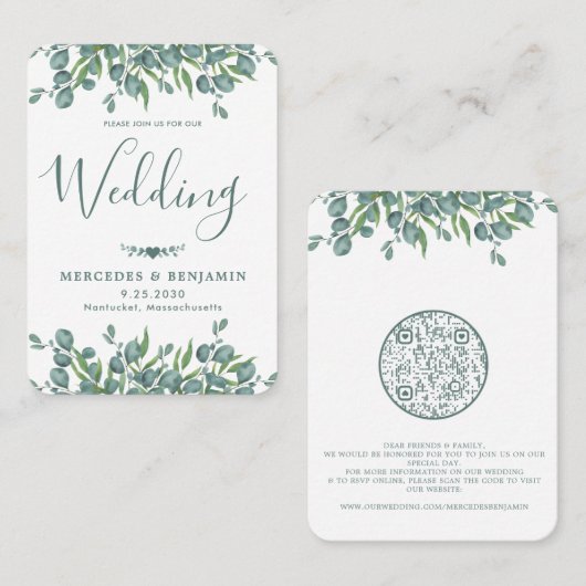 Eukalyptus Greenery QR Code Einladung Hochzeitsfei (Vorne/Hinten)