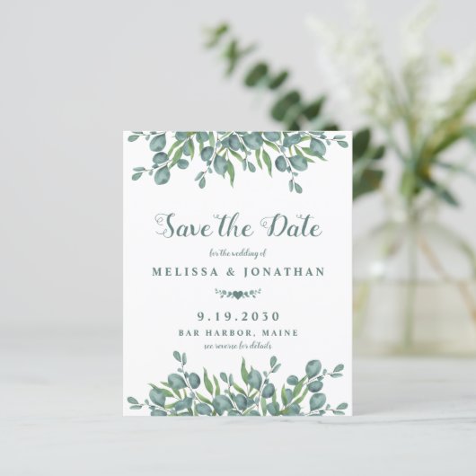 Eukalyptus Greenery QR Code Save the Date (Stehend Vorderseite)