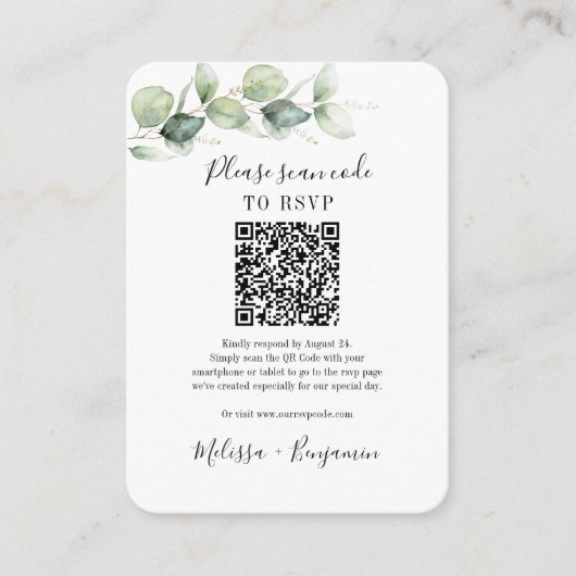 Eukalyptus Greenery QR Code UAWG Wedding Simple Begleitkarte (Vorderseite)