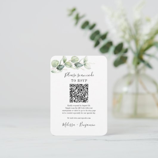 Eukalyptus Greenery QR Code UAWG Wedding Simple Begleitkarte (Stehend Vorderseite)