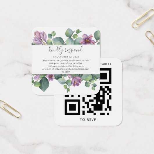 Eukalyptus Greenery QR Code Wedding RSVP Card (Büro)
