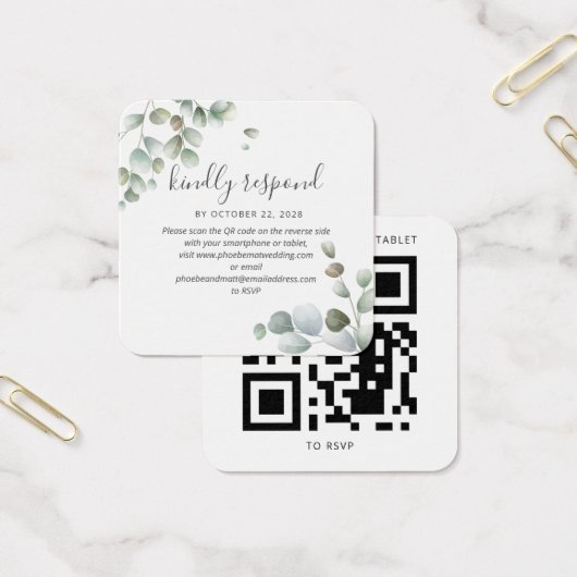 Eukalyptus Greenery QR Code Wedding RSVP Card (Büro)