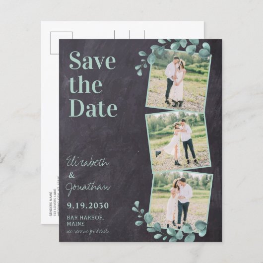 Eukalyptus Greenery QR Code Wedding Save the Date (Vorne/Hinten)