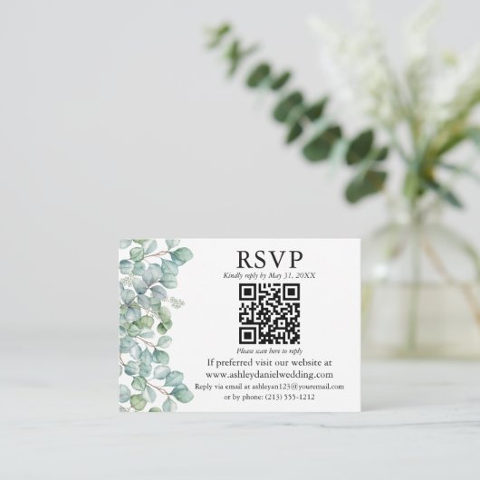 Eukalyptus Greenery QR UAWG Wedding Begleitkarte (Stehend Vorderseite)