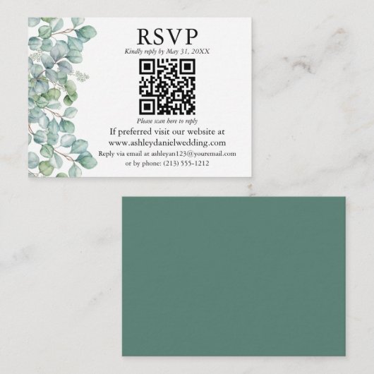 Eukalyptus Greenery QR UAWG Wedding Begleitkarte (Vorne/Hinten)
