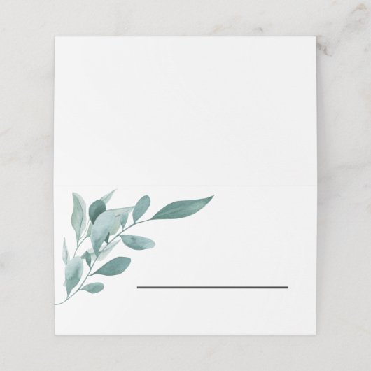 Eukalyptus Greenery Rahmen Grün Blau Weiß Platzkarte (Außenseite Aufgefaltet)