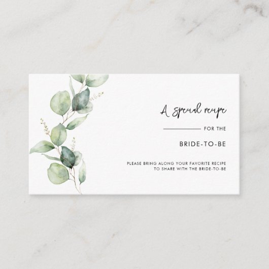 Eukalyptus Greenery Rezept Script-Brautparty Begleitkarte (Vorderseite)