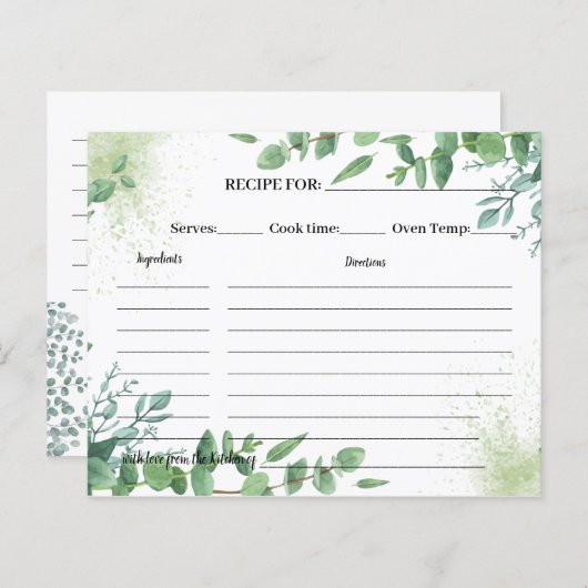 Eukalyptus Greenery Rezpe Card Brautparty (Vorne/Hinten)
