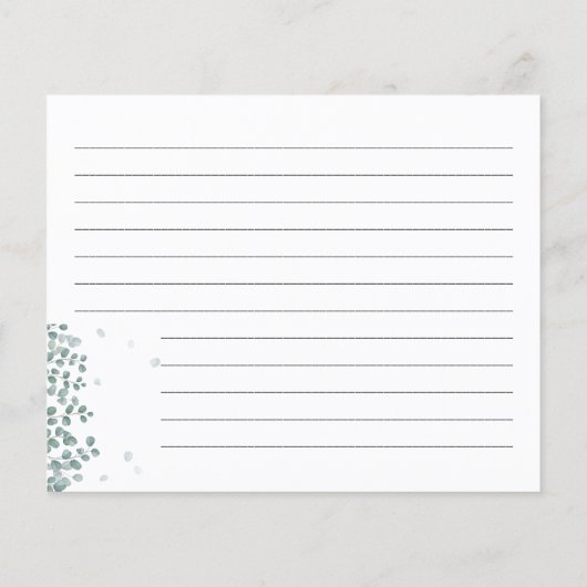 Eukalyptus Greenery Rezpe Card Brautparty (Rückseite)