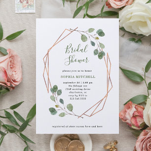 Eukalyptus Greenery   Rose Gold Geo Brautparty Einladung