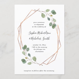 Eukalyptus Greenery   Rose Gold Geometric Wedding Einladung