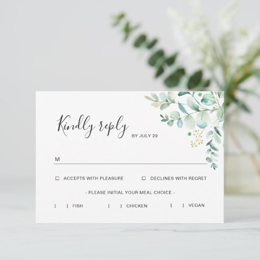 Eukalyptus Greenery Rsvp Card (Stehend Vorderseite)