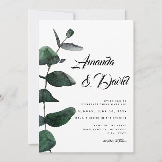 Eukalyptus Greenery Rustic Couple Foto Wedding Einladung (Vorderseite)