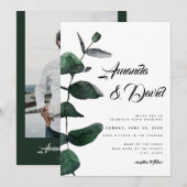 Eukalyptus Greenery Rustic Couple Foto Wedding Einladung (Vorne/Hinten)