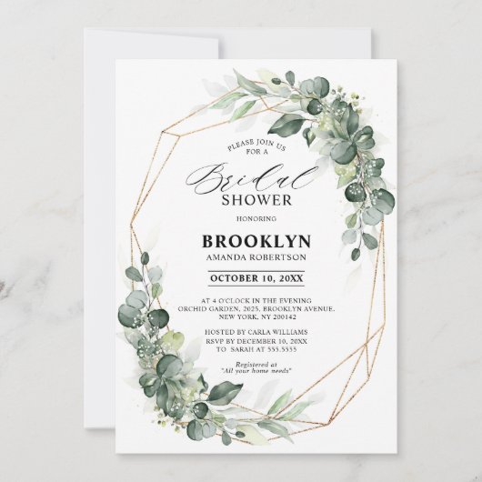 Eukalyptus Greenery Rustic Geometric Brautparty Einladung (Vorderseite)