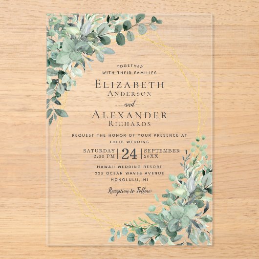 Eukalyptus Greenery Rustic Geometric Wedding Acryleinladungen (Vorderseite)