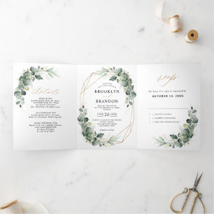 Eukalyptus Greenery Rustic Geometric Wedding Dreifach Gefaltete Ankündigung