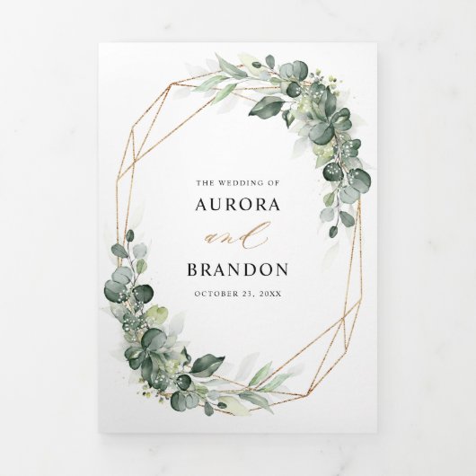 Eukalyptus Greenery Rustic Geometric Wedding Dreifach Gefaltete Ankündigung (Cover)