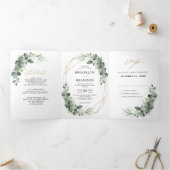 Eukalyptus Greenery Rustic Geometric Wedding Dreifach Gefaltete Ankündigung (Innenseite)