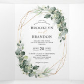 Eukalyptus Greenery Rustic Geometric Wedding Dreifach Gefaltete Ankündigung (Innenseite Mitte)
