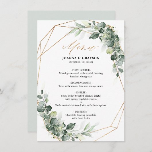 Eukalyptus Greenery Rustic Geometric Wedding Menu Menükarte (Vorne/Hinten)