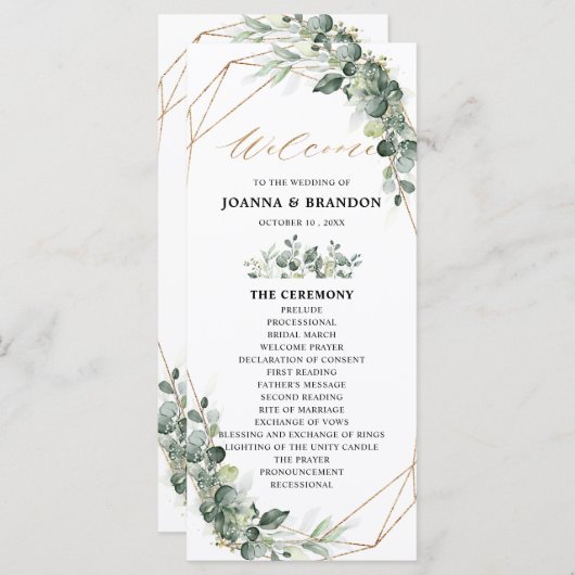 Eukalyptus Greenery Rustic Geometric Wedding Programm (Vorne/Hinten)