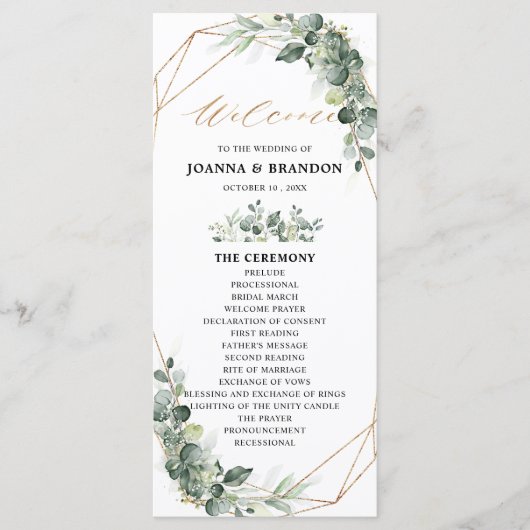 Eukalyptus Greenery Rustic Geometric Wedding Programm (Vorderseite)
