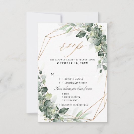 Eukalyptus Greenery Rustic Geometric Wedding RSVP Karte (Vorderseite)