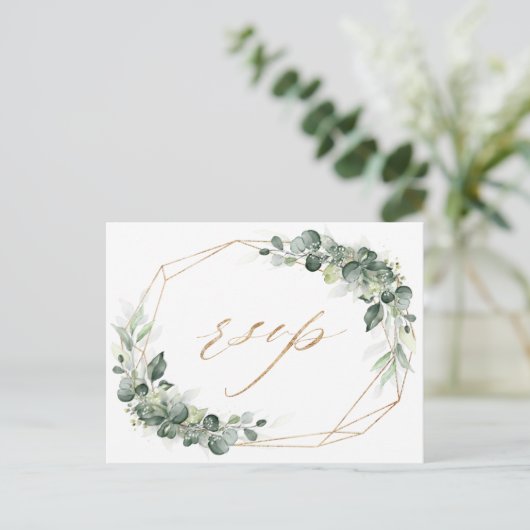 Eukalyptus Greenery Rustic Geometric Wedding RSVP Postkarte (Stehend Vorderseite)