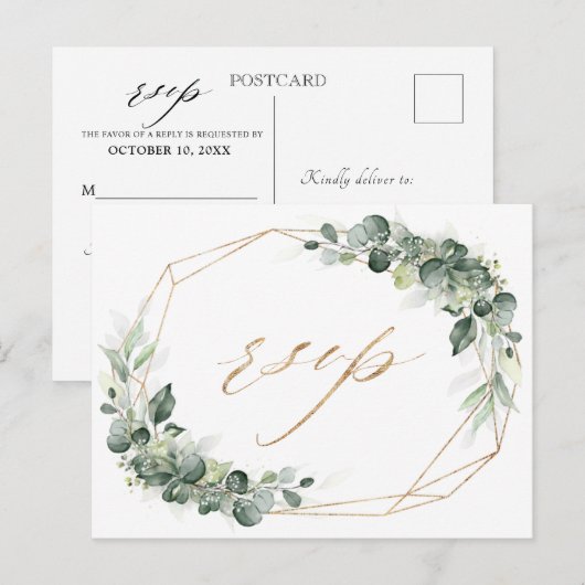 Eukalyptus Greenery Rustic Geometric Wedding RSVP Postkarte (Vorne/Hinten)