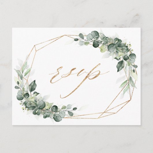 Eukalyptus Greenery Rustic Geometric Wedding RSVP Postkarte (Vorderseite)