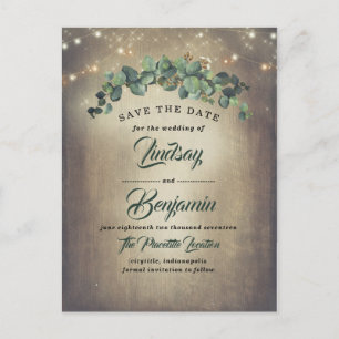 Eukalyptus Greenery Rustic Save the Date Ankündigungspostkarte