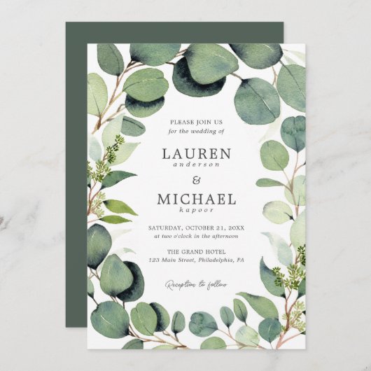 Eukalyptus Greenery Rustic Wedding Einladung (Vorne/Hinten)