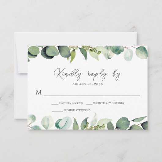 Eukalyptus Greenery Rustic Wedding RSVP Karte (Vorderseite)
