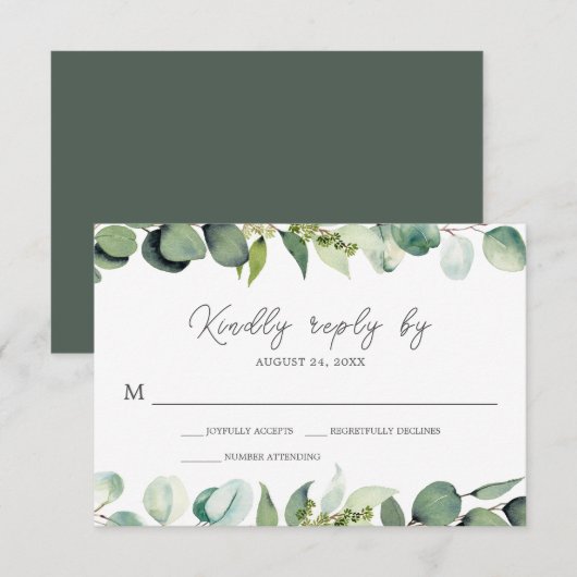 Eukalyptus Greenery Rustic Wedding RSVP Karte (Vorne/Hinten)