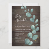 Eukalyptus Greenery Rustic Wood Baby Sprinkle Invi Einladung (Vorderseite)