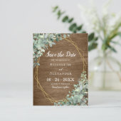 Eukalyptus Greenery Rustic Wood Geometric Wedding Ankündigungspostkarte (Stehend Vorderseite)