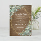 Eukalyptus Greenery Rustic Wood Geometric Wedding Save The Date (Stehend Vorderseite)