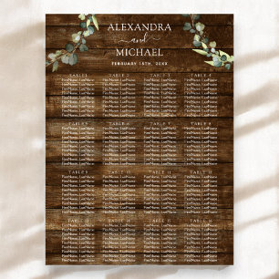 Eukalyptus Greenery Rustic Wood Wedding Seating Poster