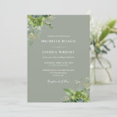 Eukalyptus Greenery Sage Green Foto Wedding Einladung (Stehend Vorderseite)