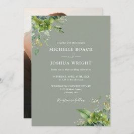 Eukalyptus Greenery Sage Green Foto Wedding Einladung