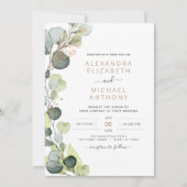 Eukalyptus Greenery Sage Green Gold Wedding Einladung (Vorderseite)