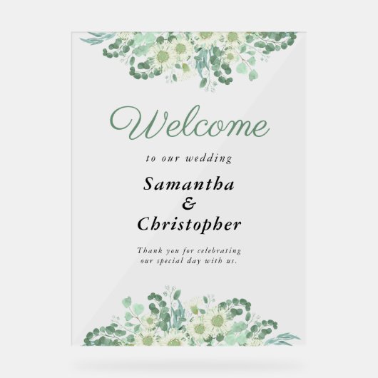 Eukalyptus Greenery Sage Green Wedding Willkommen Acrylschild (Vorderseite)