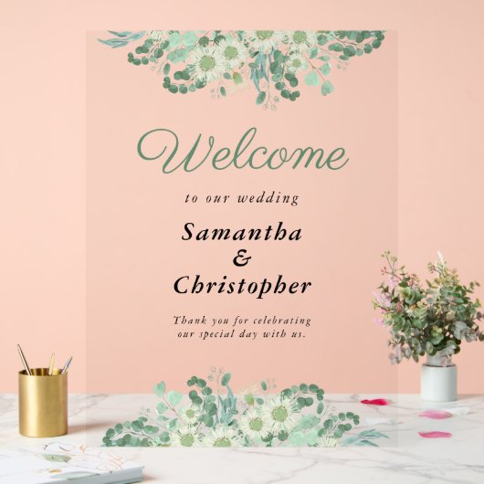 Eukalyptus Greenery Sage Green Wedding Willkommen Acrylschild (Hochzeit)
