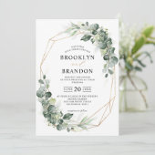 Eukalyptus Greenery Sage Rustic Geometric Wedding Einladung (Stehend Vorderseite)
