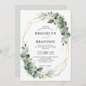 Eukalyptus Greenery Sage Rustic Geometric Wedding Einladung (Vorne/Hinten)