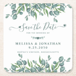 Eukalyptus Greenery Sage Wedding rettet das Datum Rechteckiger Pappuntersetzer
