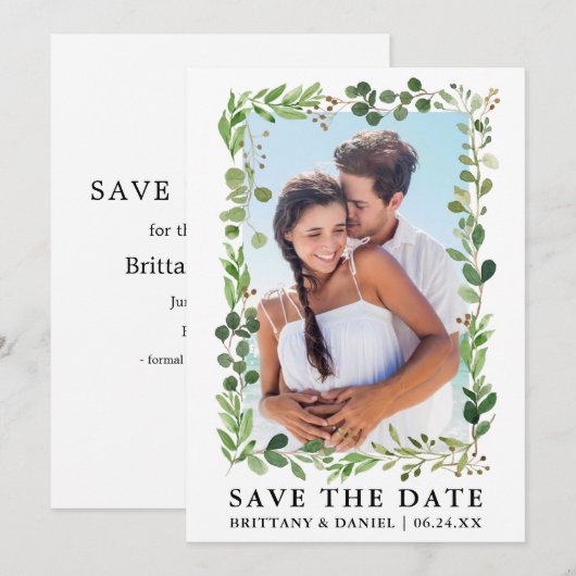 Eukalyptus Greenery Save the Date Karte (Vorne/Hinten)