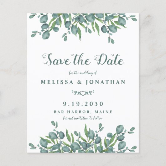 Eukalyptus Greenery Save the Date Postcard (Vorderseite)