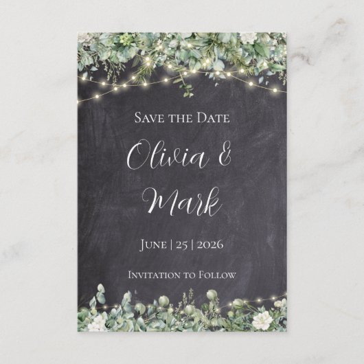 Eukalyptus Greenery Save the Date | rustikal Begleitkarte (Vorderseite)